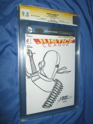 Justice League 1 Cgc Ss Signed/sketched By George Perez Deathstroke Teen Titans