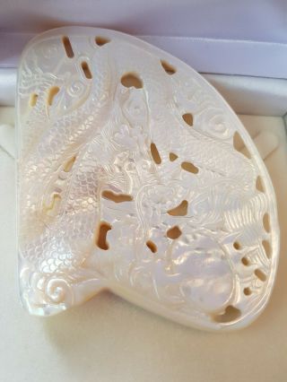 Chinese Antique Carved Mother Of Pearl Shell Nacre Dragon