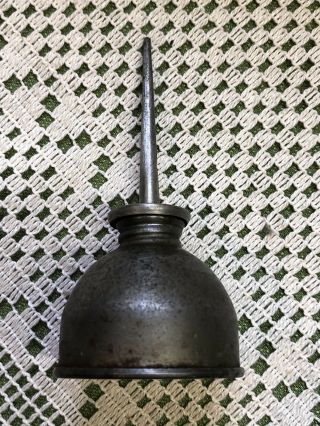 Vintage Small Metal Oil Can Silver Finish Thumb Pump Oiler 4” Tall Sewing Old