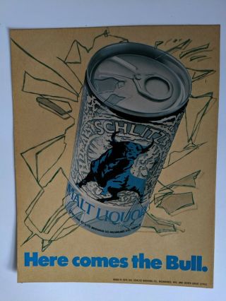 Vtg 1976 Schlitz Malt Liquor Here Comes The Bull Decal Beer Window Sticker Nos