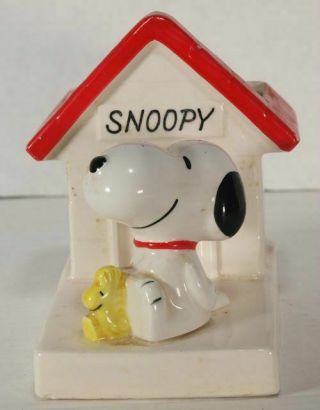 Vintage Snoopy & Woodstock Dog House Planter Pencil Holder Rare