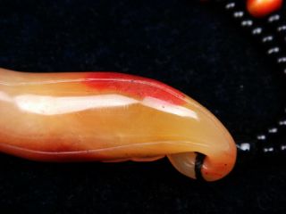 Vintage Blood Jade Hand Carved Pendant Beads Necklace Flower Bud 01121906 5