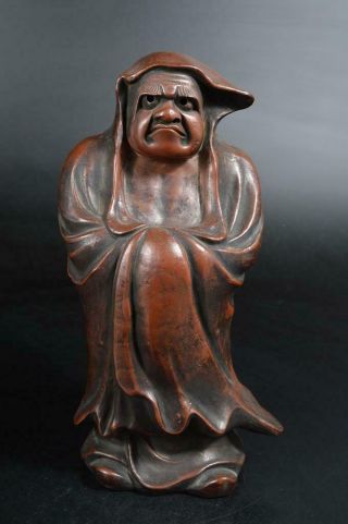 T1443: Japanese Old Bizen - Ware Brown Pottery Daruma Statue Sculpture