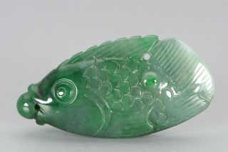 Chinese Exquisite Handmade Fish Carving Jadeite Jade Pendant