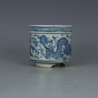 China Old Antique Porcelain Ming Wangli Blue & White Dragon And Phoenix Censer