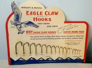 Vintage Wright & Mcgill Eagle Claw Hooks With Display Copyright 1938
