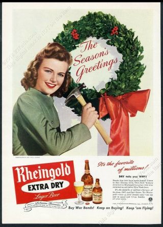 1943 Miss Rheingold Beer Christmas Photo Vintage Print Ad