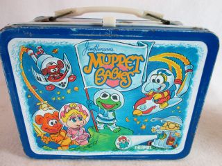 Vintage 1985 Jim Henson ' s Muppet Babies metal lunch box & Thermos set 2