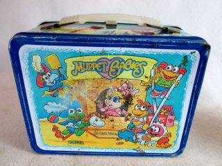 Vintage 1985 Jim Henson ' s Muppet Babies metal lunch box & Thermos set 3