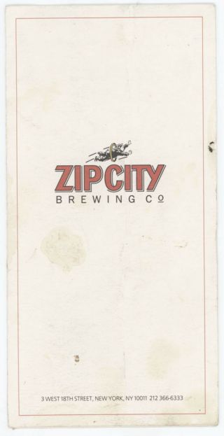 1993 3 West 18th Street Ny,  York City Zip City Brewing Co.  Beer,  Drink Menu