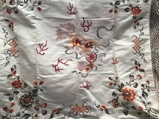 Vintage Asian Silk Embroidery Cloth Throw