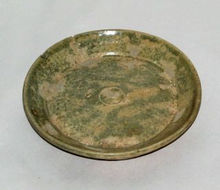 Chinese Han Tomb Burial Pottery Dish / Crackle Glaze / C.  206 Bc - 220 Ad / 5 " D