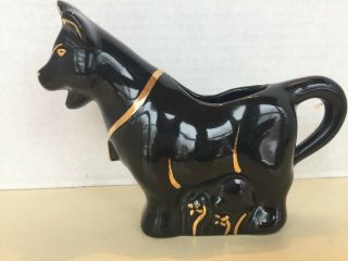 Vintage Black And Gold Ceramic Cow Bull Creamer Pitcher Rare