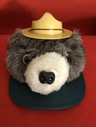 Vintage Smokey The Bear Snapback Plush Hat Cap Trucker Nos Forest Ranger