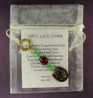 Triple Luck Charm Ladybug 4 - Leaf Clover Horseshoe Amulet Talisman Symbol Magick
