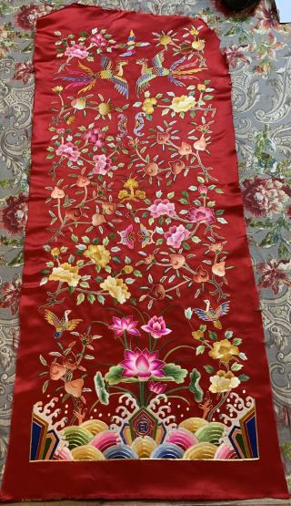 Chinese Qing Dynasty Hand Embroidery Panel Wall Hanging 22 " X 50 "