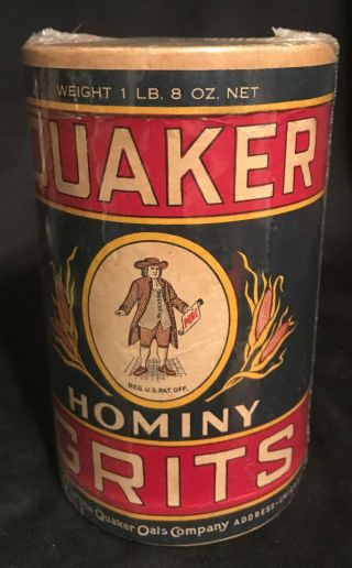 Vintage 1940s Quaker Hominy Grits Cereal Box 1lb 8oz Colors Cutie
