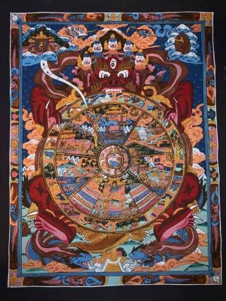 Rare Masterpiece Handpainted Tibetan Chinese Wheel Of Life Thangka Painting