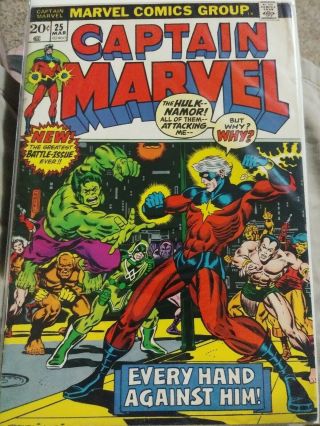 Captain Marvel 25 March 1973 Marvel Comics: 1st Thanos Saga Begins Fn/vf