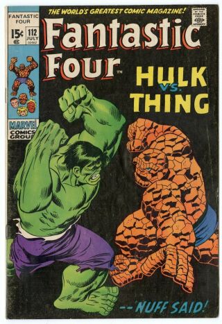 Fantastic Four 112 Fn/vf 7.  0 Classic Thing Vs.  Hulk Cover Marvel 1971 C