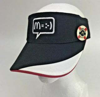 Mcdonald’s Employee Visor Hat With Welcome Aboard Pin M=:) Happy Black