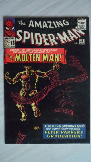 The Spider - Man No 28.  Fn,  Sept.  1965 Marvel.  Key Issue 1st Molten Man