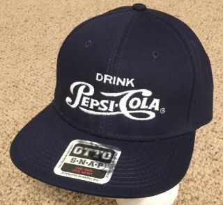 Drink Pepsi - Cola Trucker Snapback Hat Blue Baseball Cap Script Retro Logo Sewn