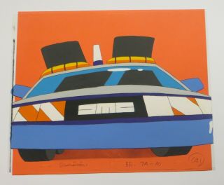 BACK TO THE FUTURE DELOREAN Marty McFly Doc Brown Cartoon Cel animation art BTTF 2