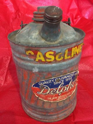 Vintage Delphos Galvanized 1 - Gallon Gas Can