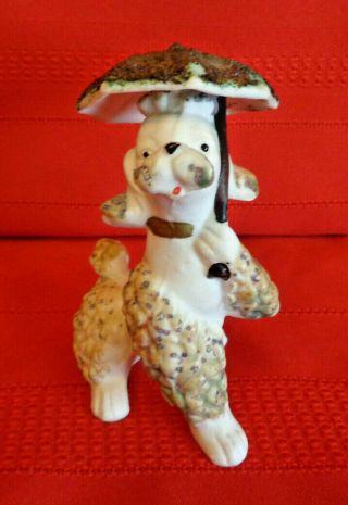 Vintage Inarco Ceramic Poodle With Umbella Bisque Figurine