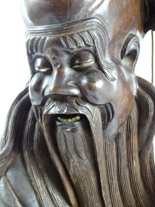 RARE Antique Chinese Qing Dynasty carved Shou Lao Rosewood Figural Lamp China AF 3