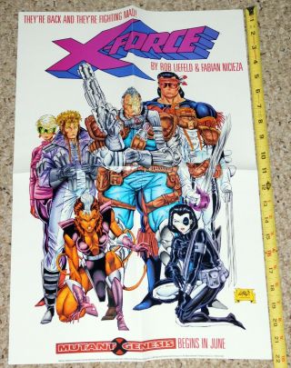 X - Force X - Men Mutant Genesis 1991 Marvel Comic Promo Poster Cable Domino Liefeld