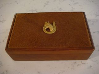 Vintage Brass Horse Head Wood Jewelry Box Case Horse Hair Top Made In Italy