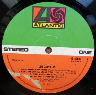 LED ZEPPELIN SELF TITLED OG UK STEREO ATLANTIC RECORDS LP K40031 A1/B4 3