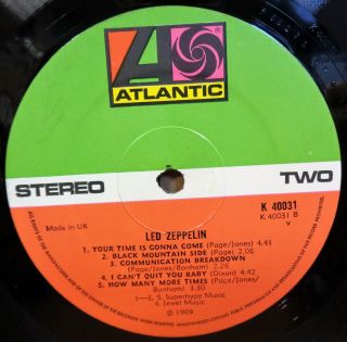 LED ZEPPELIN SELF TITLED OG UK STEREO ATLANTIC RECORDS LP K40031 A1/B4 4