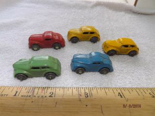 Five Toy Vintage Tiny Metal Cars 1.  5 Inches
