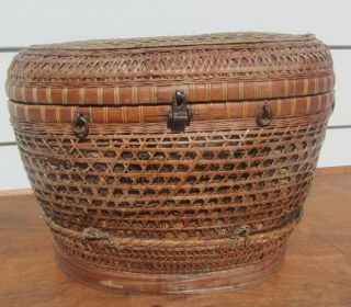 Gorgeous Large Antique Woven Chinese Wedding Basket 16 " X 12 " X 12 "