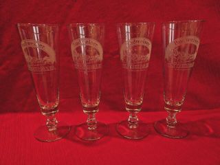 Budweiser Clydesdales Stemmed Pilsner 10 Oz Beer Glasses,  Set Of 4,  Vintage 1986