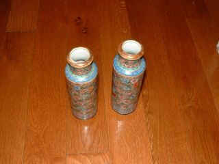 2 Vintage China Chinese Porcelain Enamel Vase 6 1/2 Inches Tall Blue Mark