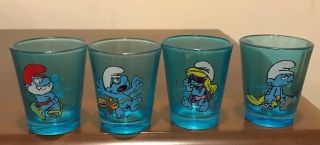 Smurf Shot Glasses Set Of 4.  Blue Frosted.  The Smurfs Peyo 2011 Lafig Belgium.