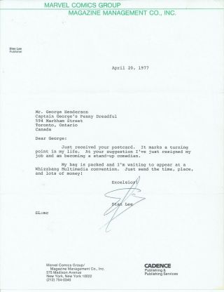 1977 Marvel Comics Stan Lee Signed Convention Appearance Letter - Marvelmania 2