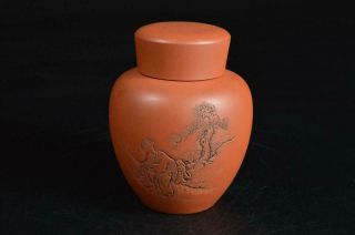 T8671: Japanese Tokoname - Ware Person Sculpture Tea Caddy Chaire Container