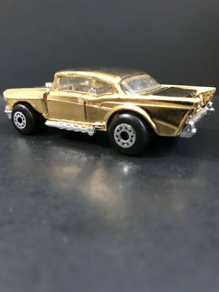 57 Chevy Matchbox One Of A Kind Gold Chrome Custom Car with protecto pak 3