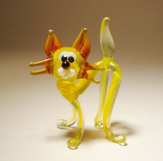 Blown Glass " Murano " Figurine Animal Small Yellow Cat On Long Legs