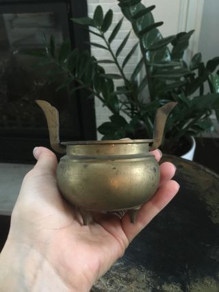 Antique Chinese Japanese Bronze Brass Censer Tripod Pot Urn Vase Bonsai Ikebana
