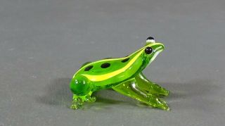 Vtg Italian Murano Hand Blown Green Glass Toad Frog Miniature Figurine Sculpture 2