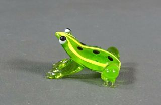 Vtg Italian Murano Hand Blown Green Glass Toad Frog Miniature Figurine Sculpture 3