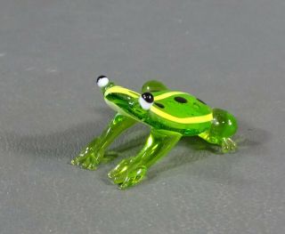 Vtg Italian Murano Hand Blown Green Glass Toad Frog Miniature Figurine Sculpture 4
