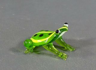 Vtg Italian Murano Hand Blown Green Glass Toad Frog Miniature Figurine Sculpture 5