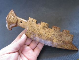 Antique Chinese Hongshan culture old Jade Hand - carved jade knife 364g 3
